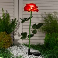 Светильник садовый на солнечной батарее "Роза красная" (свечение белое)