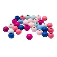 Бусины деревянные (12 мм; 30 шт.; сине-розовый микс)