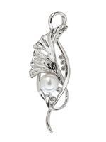 Брошь "Цветок калла с жемчугом" (белая в серебре)