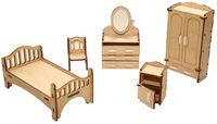 Сборная деревянная модель "Мебель для кукольного домика. Спальня"