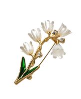 Брошь "Цветы Ландышей" (бело-зелёный в золоте)