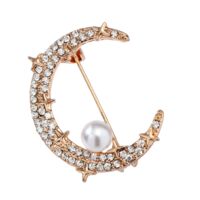 Брошь "Полумесяц со звёздами" (белая в золоте)