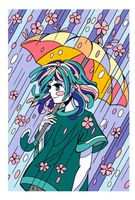 Картина по номерам "Аниме. Прогулка под дождём" (200х300 мм)