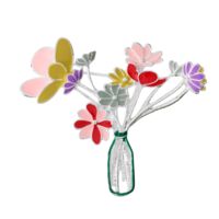 Брошь "Цветы в вазе" (цветная в серебре)