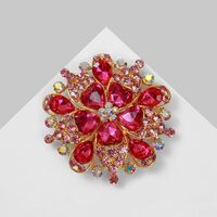 Брошь "Королевский цветок" (розово-радужная в матовом золоте)