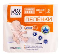 Пелёнки одноразовые детские "DryDay" (5 шт.; 600х400 мм)