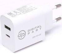Сетевое зарядное устройство Digitalpart FC-135 20W (USB+USB-C) с кабелем MicroUSB (белое)