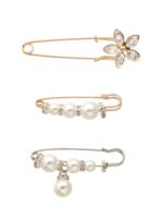Набор булавок "Жемчужины и цветы" (3 шт.; белый в золоте и серебре)