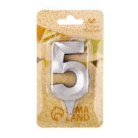 Свеча для торта "Грань. Цифра 5" (серебряный)