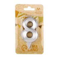 Свеча для торта "Грань. Цифра 8" (серебряный)